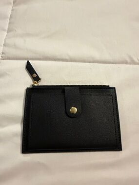 Compact Black Leather Card Wallet with Snap Closure